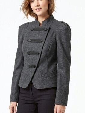 New York & Company Gray Wool Blend Cropped Military Marching Band Jacket Small